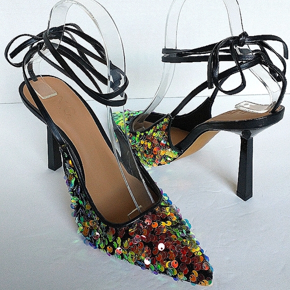 New w/Box INC International Concepts Sandaze 2 Ankle-Tie Sequin Dress Pump 6.5 - Picture 3 of 10